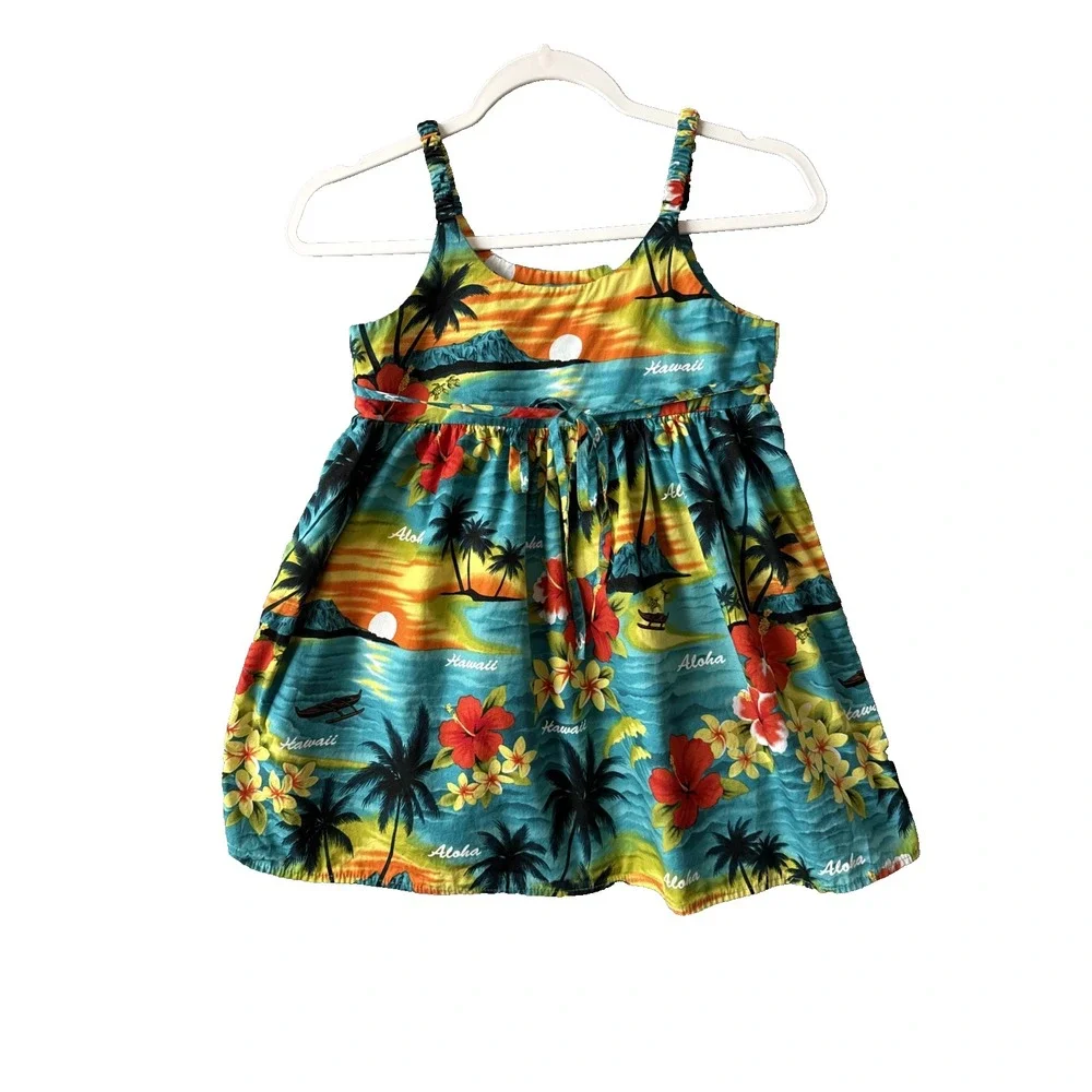 Hawaii Station Vintage Girls Sundress 7/8 Hawaiian Sunset Aloha Floral Resort